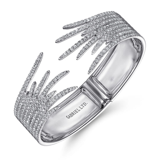 Split 18K White Gold Fan Diamond Bangle angle 2