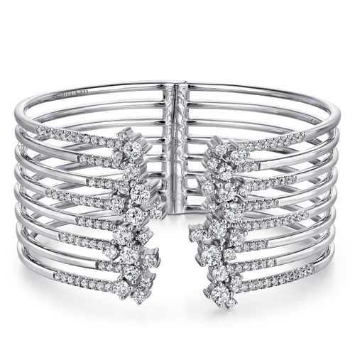 Split 18K White Gold Multi Row Diamond Bangle