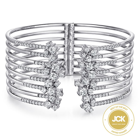 Gabriel - Split 18K White Gold Multi Row Diamond Bangle