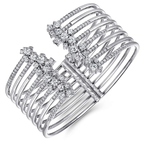 Split 18K White Gold Multi Row Diamond Bangle