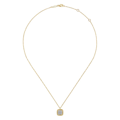 Square 14K Yellow Gold Pavé Diamond Pendant Necklace with Twisted Rope Frame