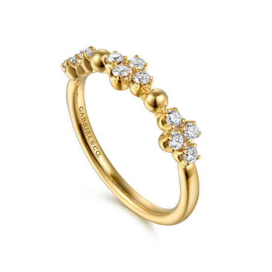 Stackable Ring 14K Yellow Gold Diamond Clover 0.25ct Bujukan angle 3