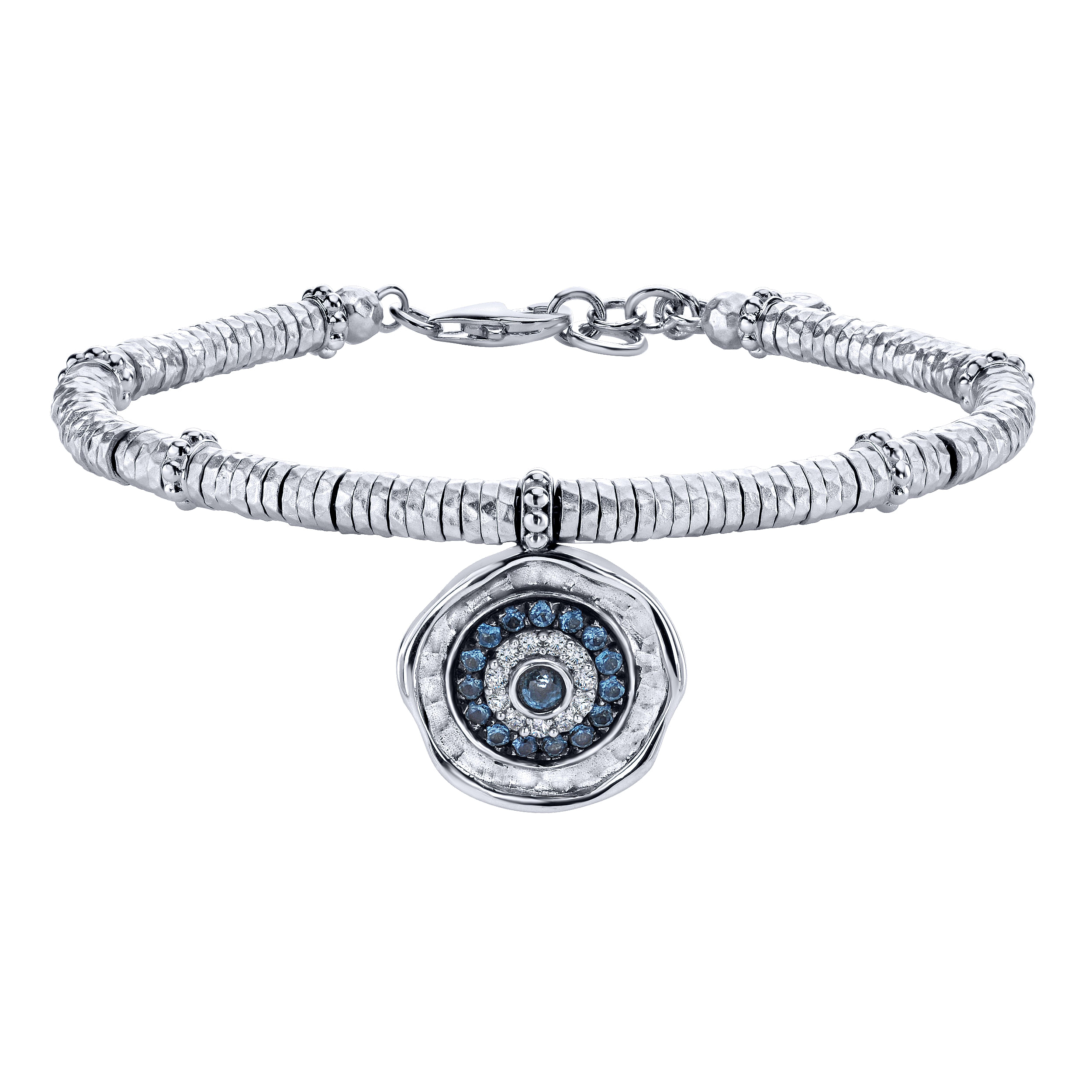 Stainless Steel and 925 Sterling Silver Evil Eye Charm Bracelet