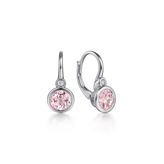Gabriel - Sterling Silver Pink Created Cubic Zirconia and Diamond Leverback Earrings Gabriel - Sterling Silver Pink Created Cubic Zirconia and Diamond Leverback Earrings