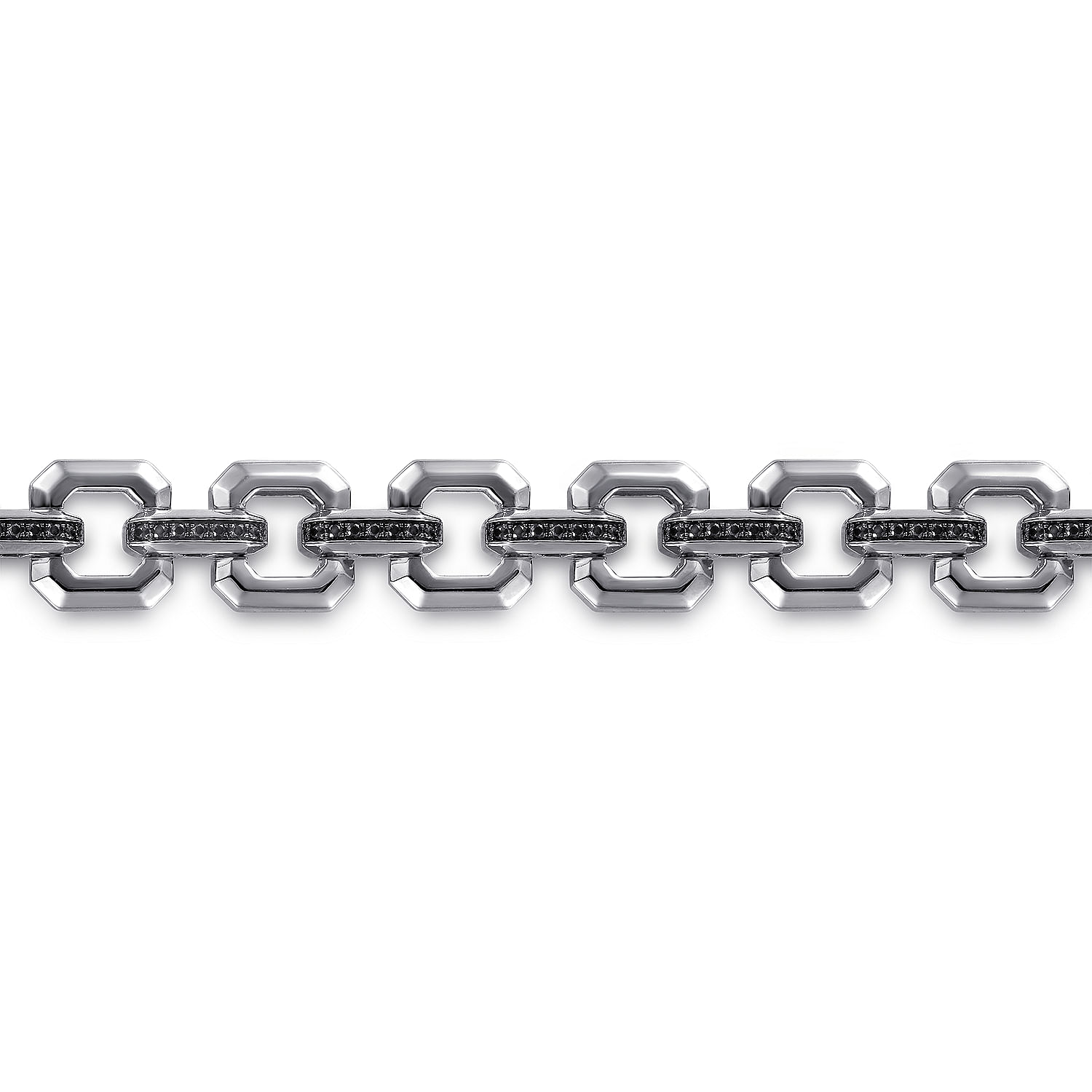 Sterling Silver  Men's Link Chain Tennis Bracelet with Black Spinel Connectors