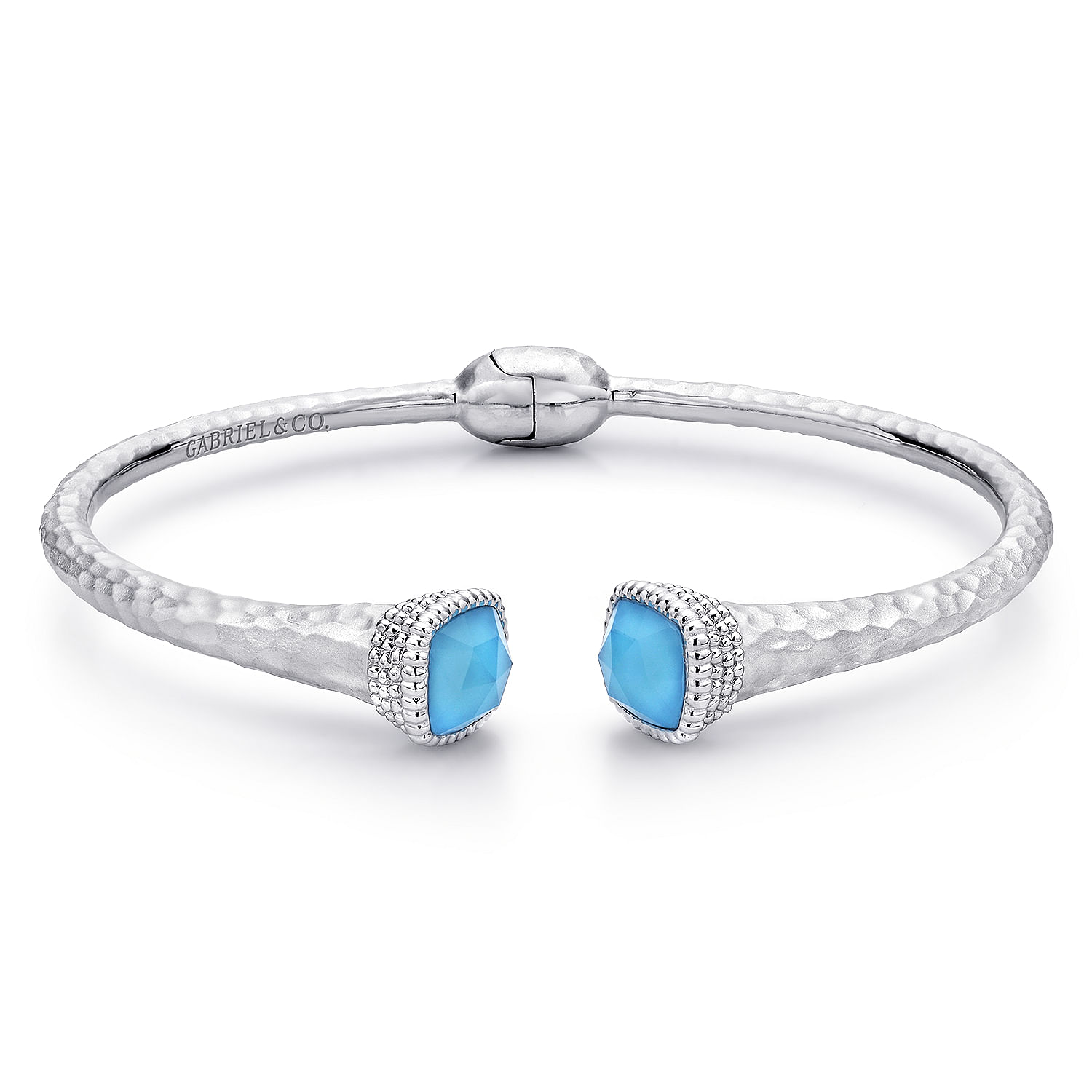 Sterling Silver  and Stainless Steel Rock Crystal and Turquoise Split Bangle