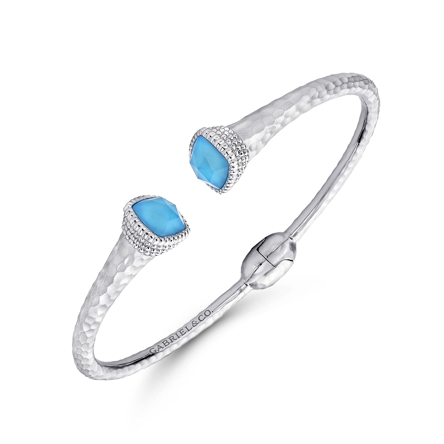 Sterling Silver  and Stainless Steel Rock Crystal and Turquoise Split Bangle
