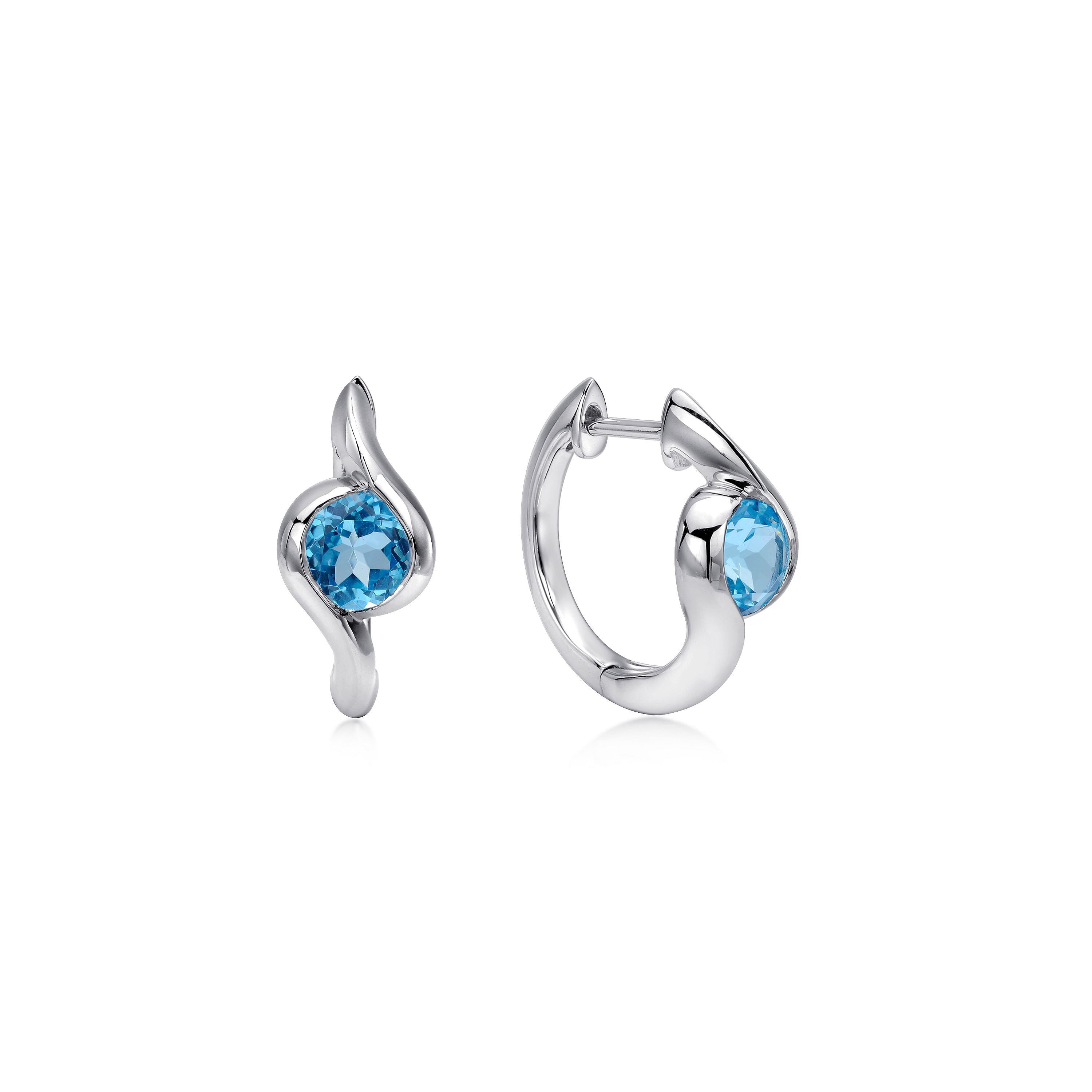 Sterling Silver 15mm Round Blue Topaz Bypass Huggies