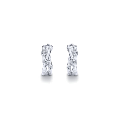 Sterling Silver 15mm Twisting Diamond Huggies