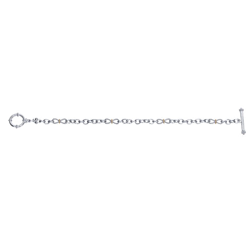 Sterling Silver-18K Yellow Gold Chain Link Toggle Bracelet