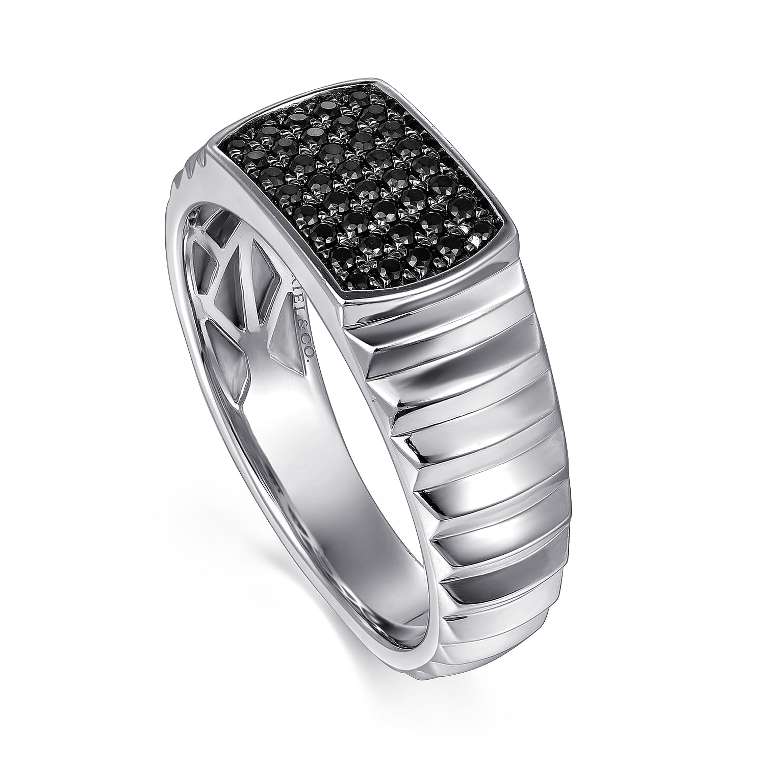 Sterling Silver Black Spinel  Mens Ring in High Polished Finish