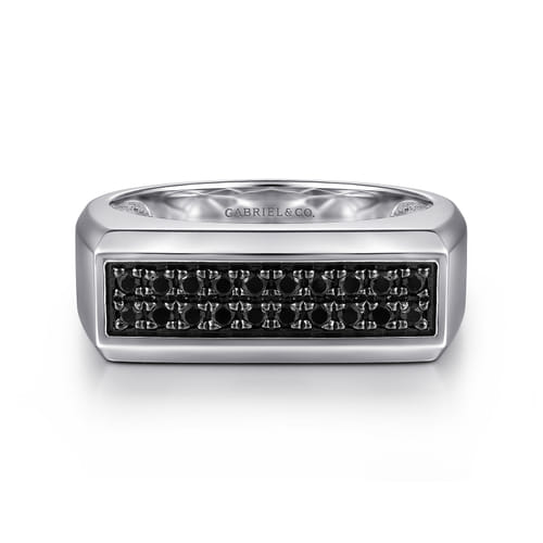 Sterling Silver Black Spinel Mens Ring in High Polish Finish