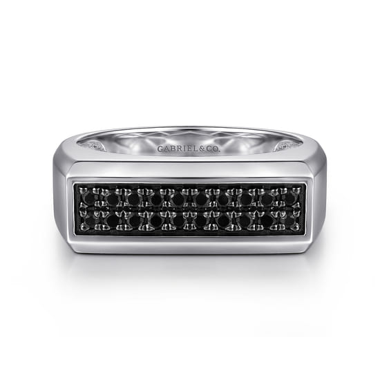 Sterling Silver Black Spinel Mens Ring in High Polish Finish