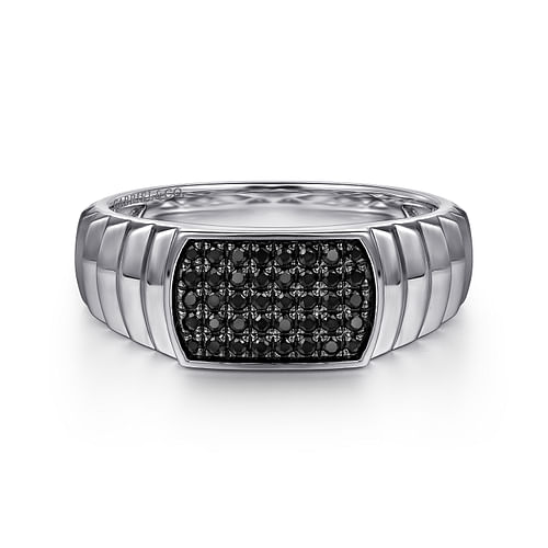 Sterling Silver Black Spinel Mens Ring in High Polished Finish