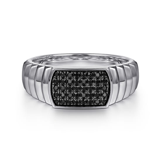 Sterling Silver Black Spinel Mens Ring in High Polished Finish
