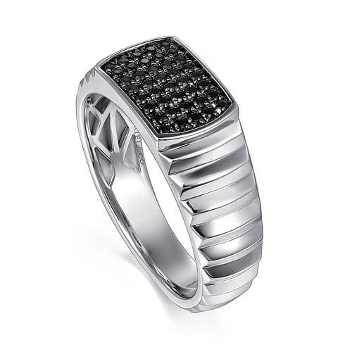 Sterling Silver Black Spinel Mens Ring in High Polished Finish