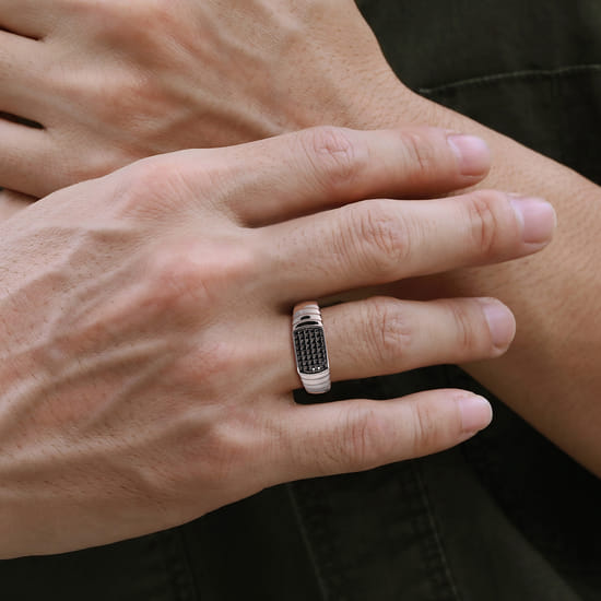 Sterling Silver Black Spinel Mens Ring in High Polished Finish angle 5