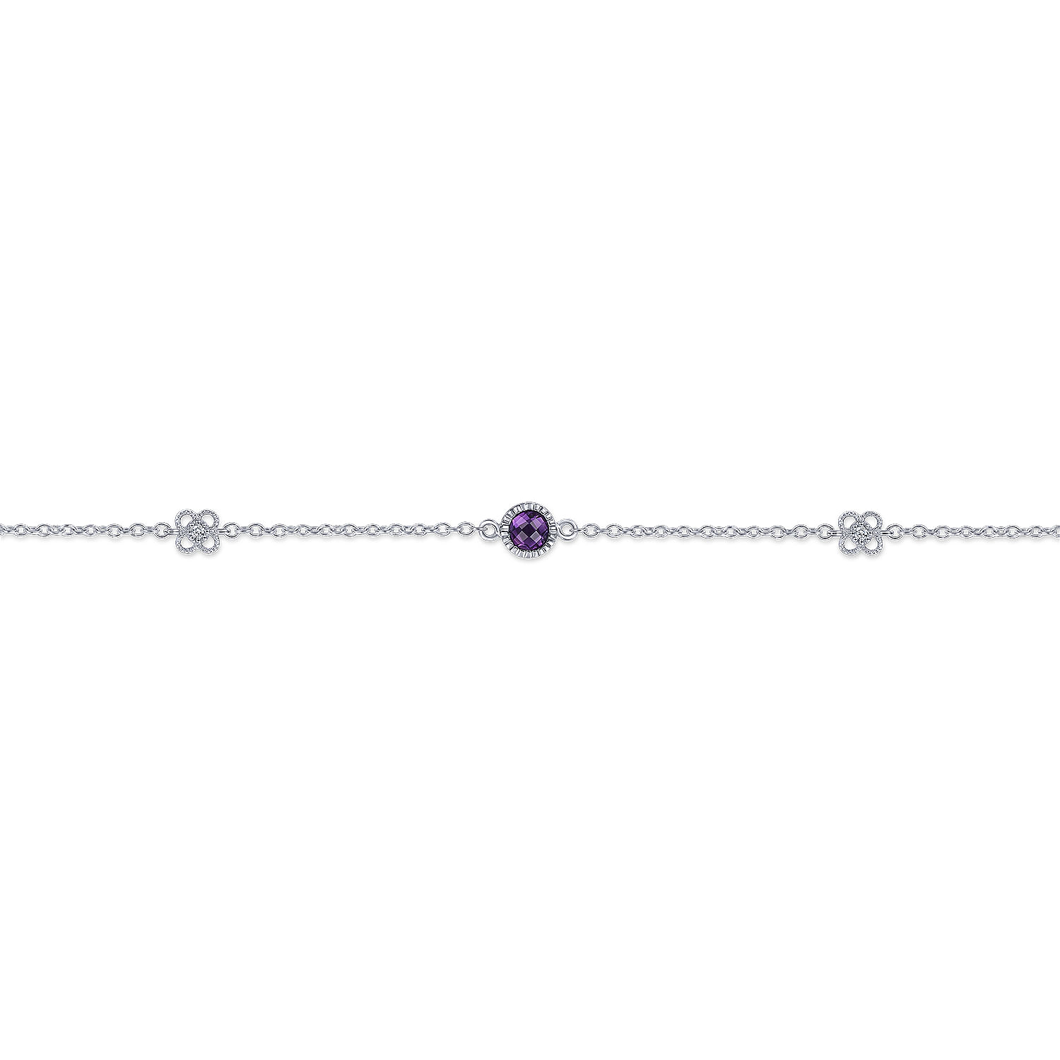 Sterling Silver Chain Ankle Bracelet with Amethyst and White Sapphire