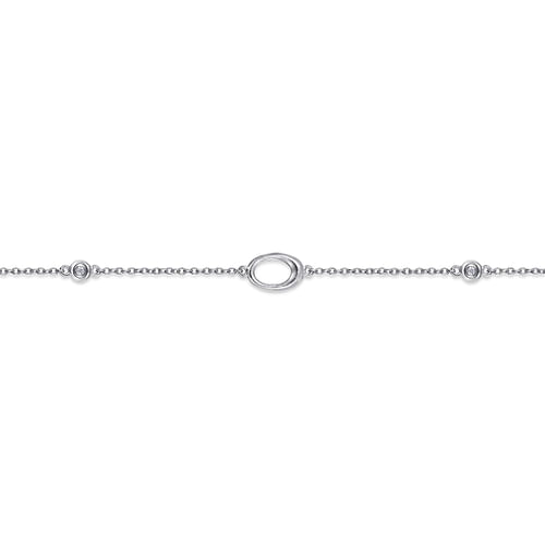 Sterling Silver Chain Ankle Bracelet with Oval Links and White Sapphire Stations