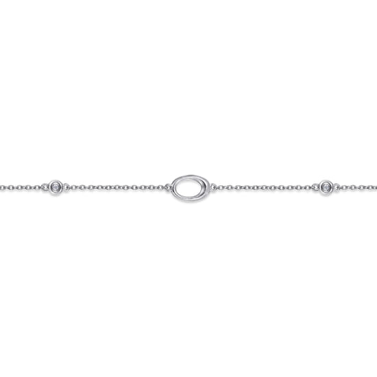 Sterling Silver Chain Ankle Bracelet with Oval Links and White Sapphire Stations angle 2