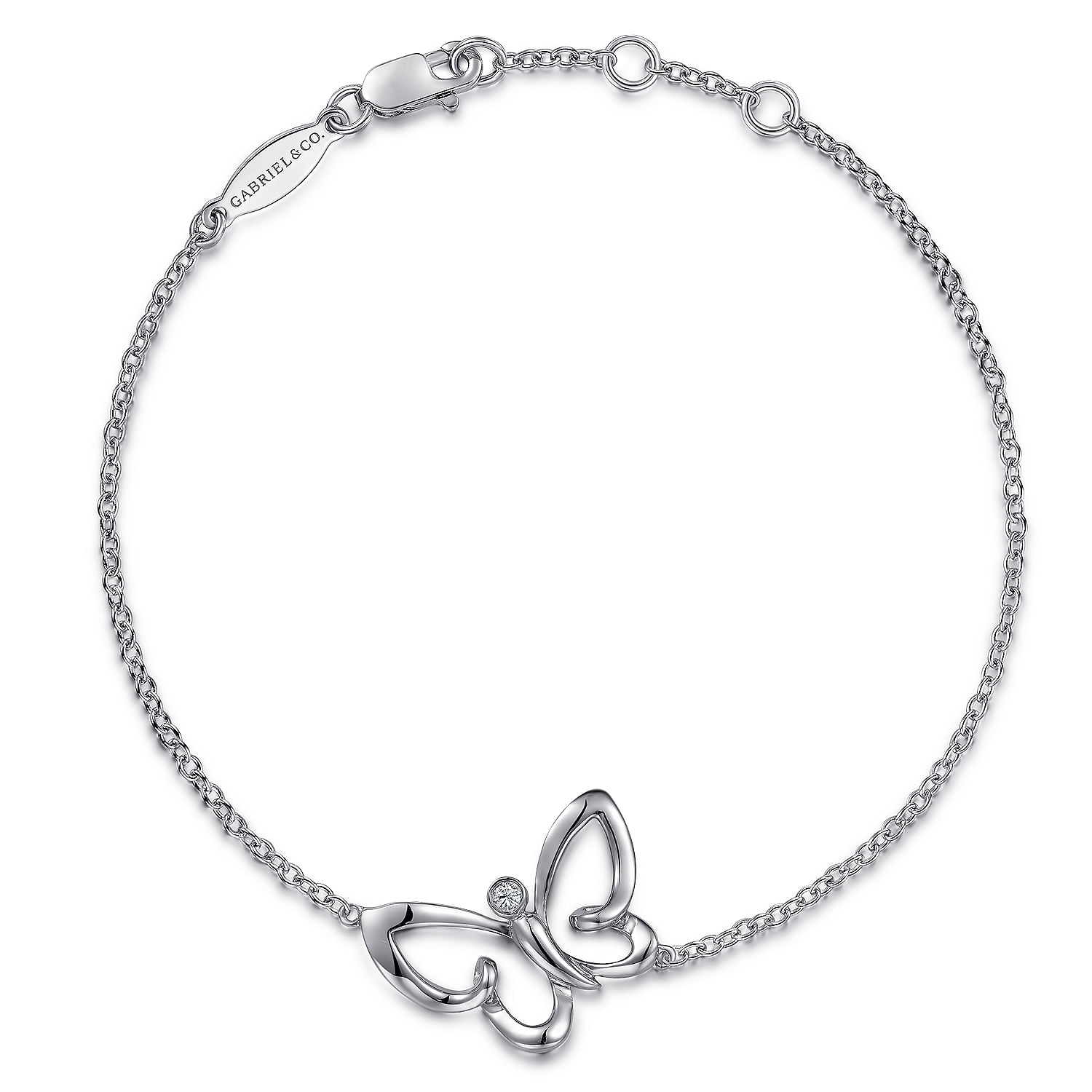 Sterling Silver Chain Bracelet with White Sapphire Butterfly Charm
