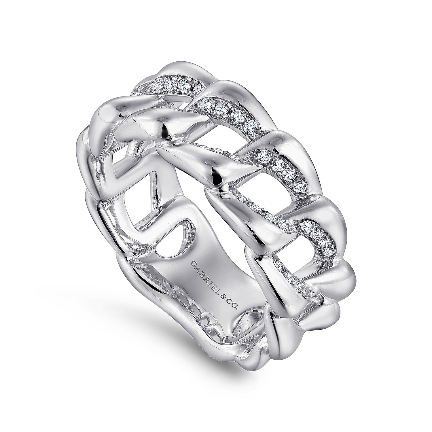 Sterling Silver Chain Link White Sapphire Ring