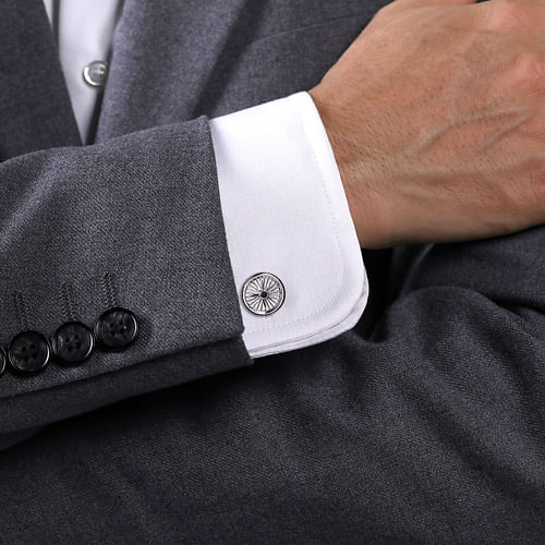 Sterling Silver Compass Cufflinks with Black Spinel Stone