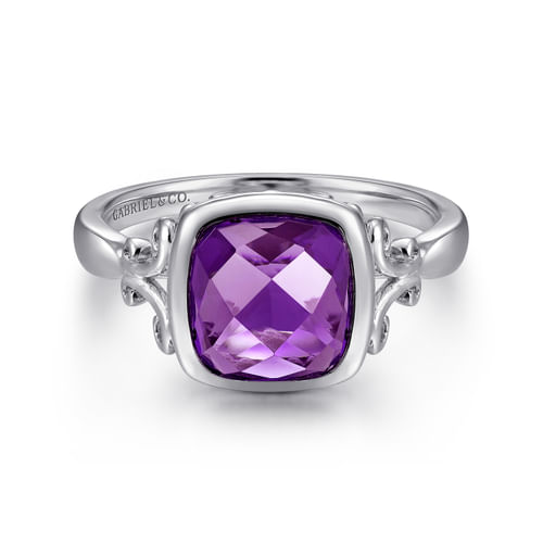 Sterling Silver Cushion Cut Amethyst Ring