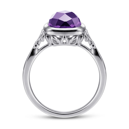 Sterling Silver Cushion Cut Amethyst Ring