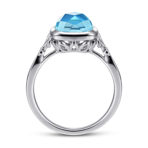 Sterling Silver Cushion Cut Blue Topaz Ring