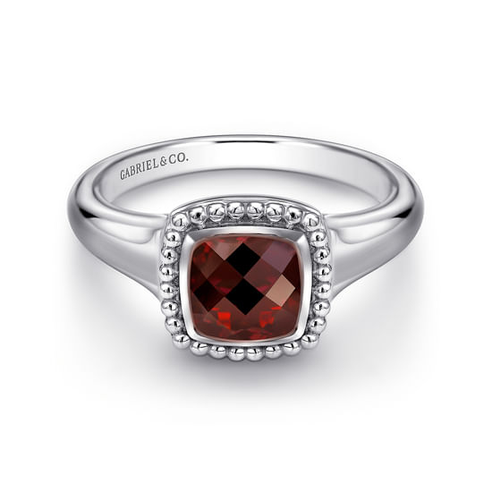 Gabriel - Sterling Silver Cushion Cut Garnet Ring