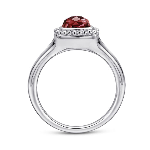 Sterling Silver Cushion Cut Garnet Ring