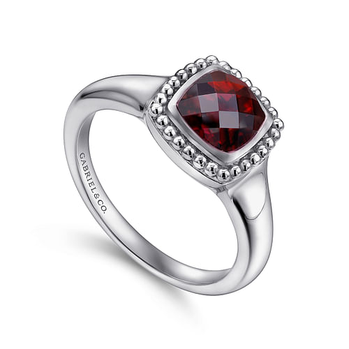 Sterling Silver Cushion Cut Garnet Ring