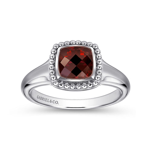 Sterling Silver Cushion Cut Garnet Ring