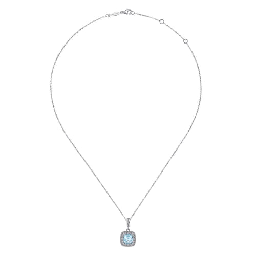 Sterling Silver Cushion Cut Sky Blue Topaz Pendant Necklace with Filigree Frame