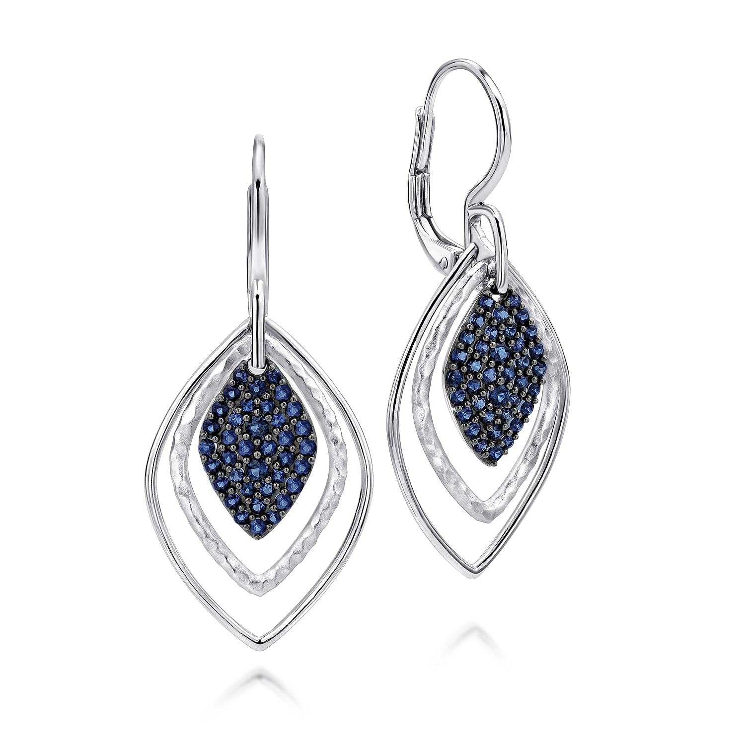Sterling Silver Double Rhombus and Sapphire Cluster Drop Earrings