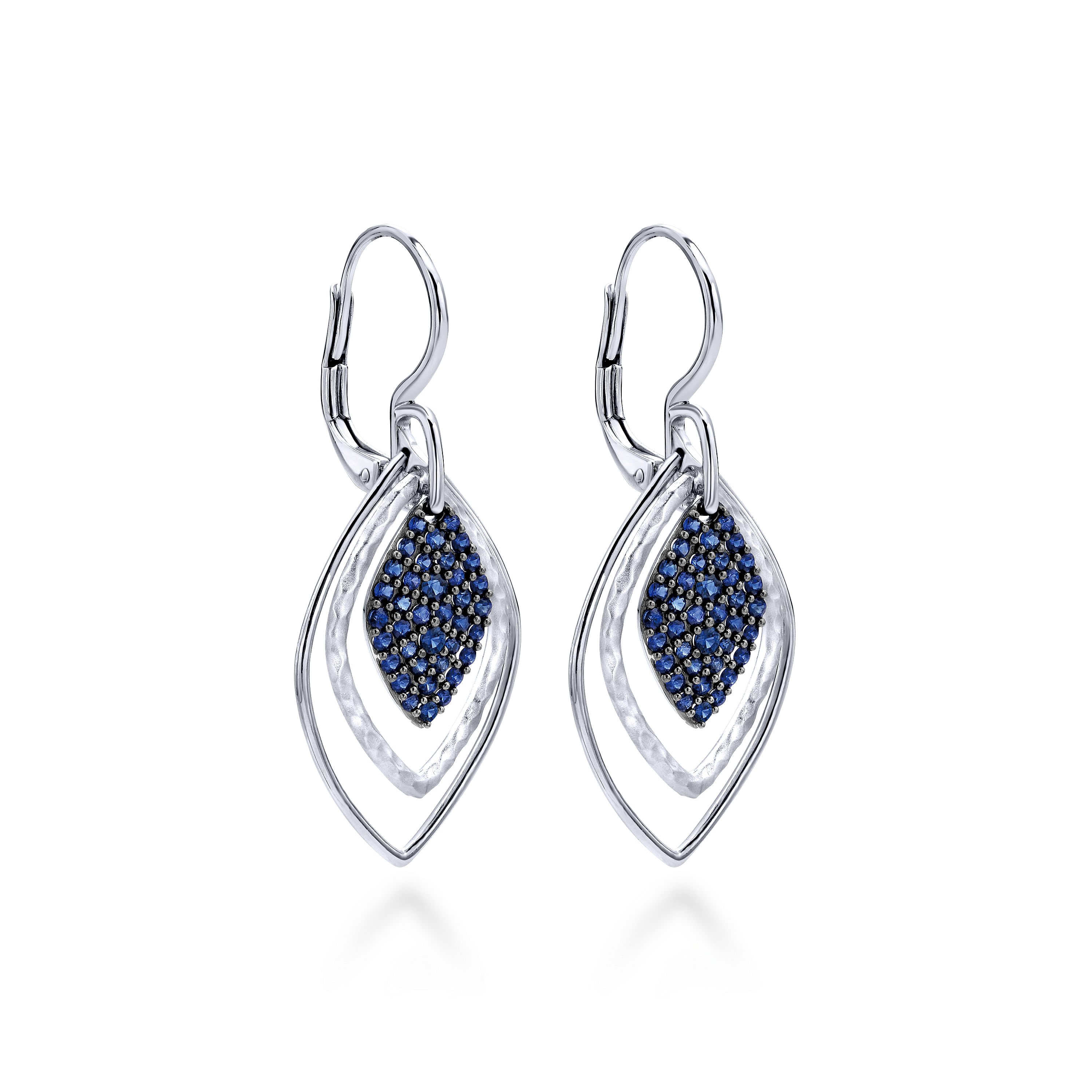 Sterling Silver Double Rhombus and Sapphire Cluster Drop Earrings
