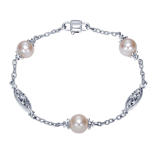 Gabriel - Sterling Silver Filigree and Pearl Station Bracelet