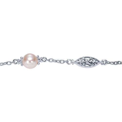 Sterling Silver Filigree and Pearl Station Bracelet