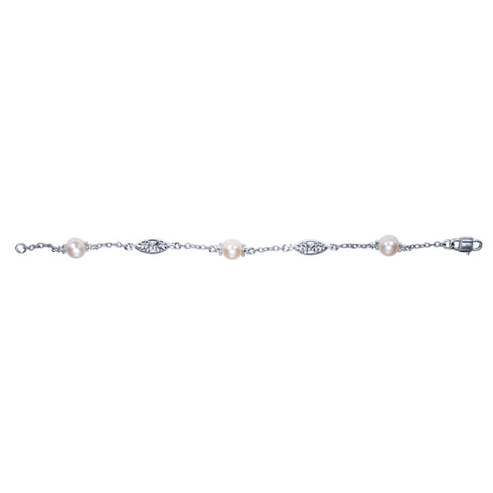 Sterling Silver Filigree and Pearl Station Bracelet angle 3