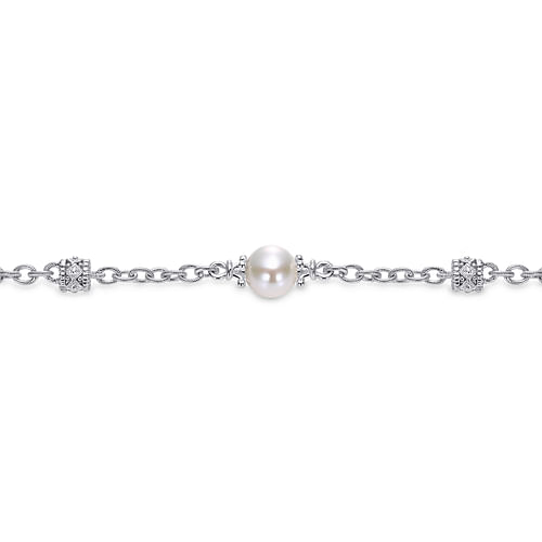 Sterling Silver Filigree and Pearl Station Bracelet