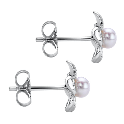 Sterling Silver Floral Dainty Cultured Pearl Stud Earrings