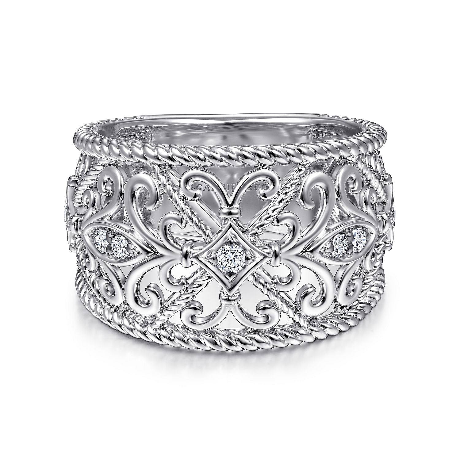 Gabriel - Sterling Silver Floral Openwork White Sapphire Ring