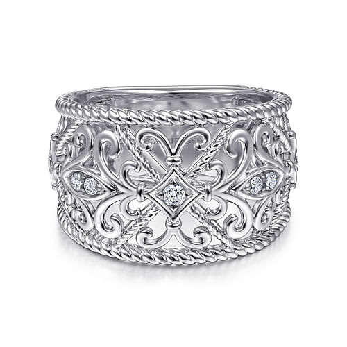 Sterling Silver Floral Openwork White Sapphire Ring