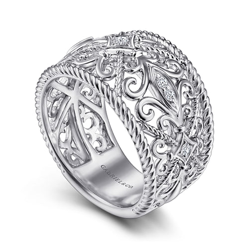 Sterling Silver Floral Openwork White Sapphire Ring