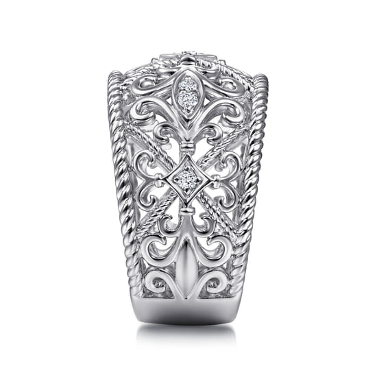 Sterling Silver Floral Openwork White Sapphire Ring angle 4