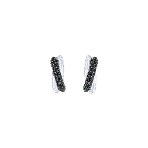 Sterling Silver Hammered 10mm Black Spinel Huggies