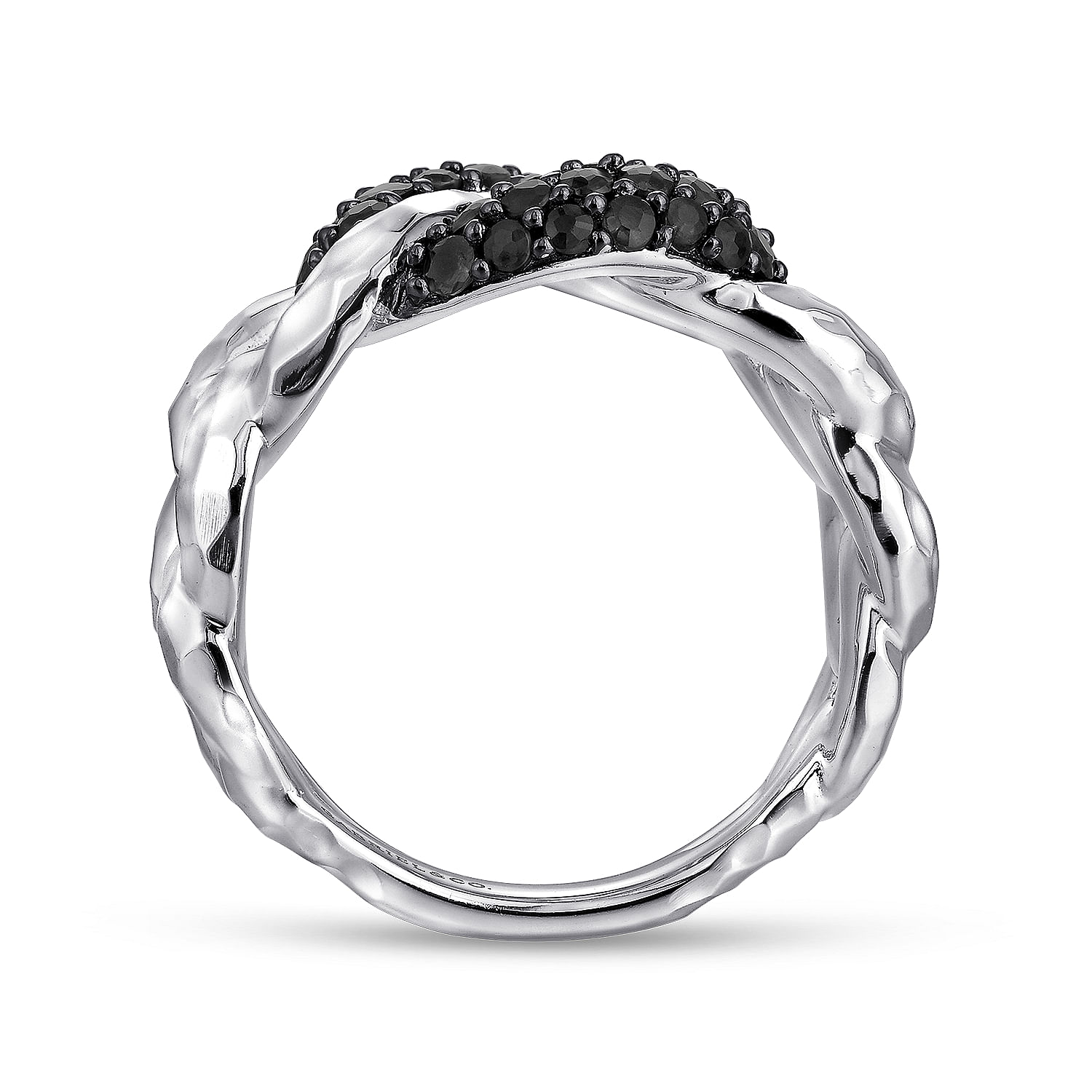 Sterling Silver Hammered Black Spinel Chain Link Ring