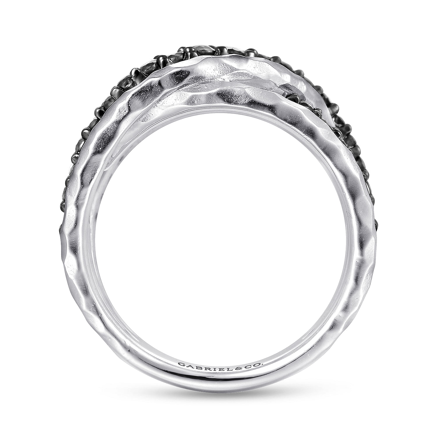 Sterling Silver Hammered Twisted Black Spinel Ring