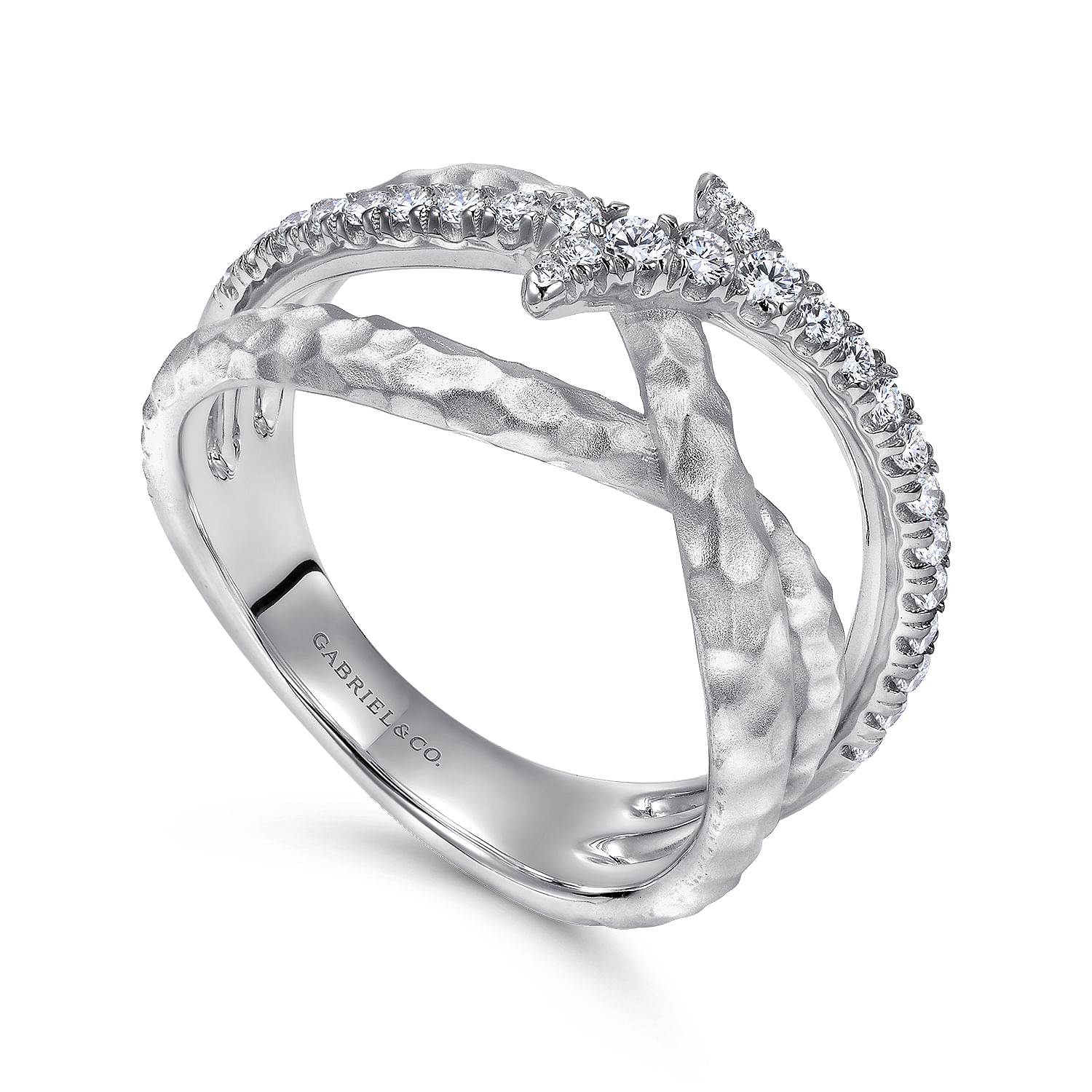 Sterling Silver Hammered White Sapphire Twisted Ring